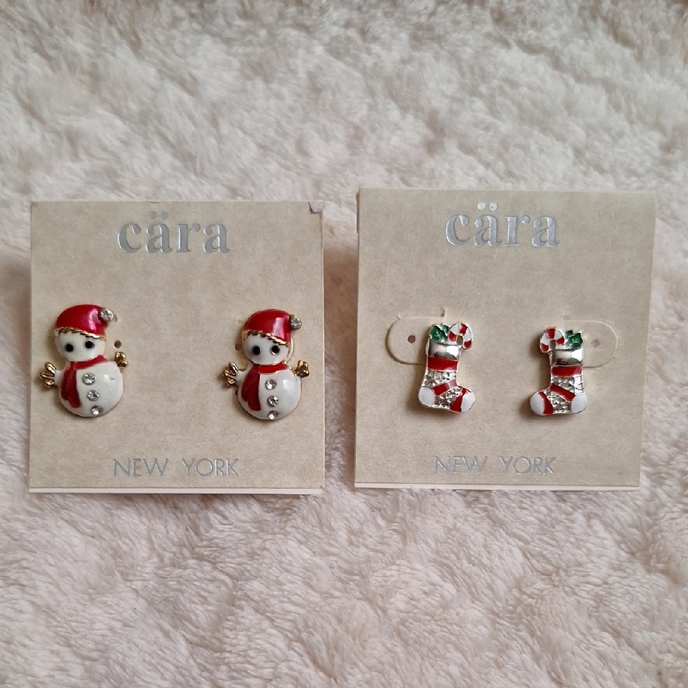 Kids Snowman and Stocking Earrings Set - Red and White